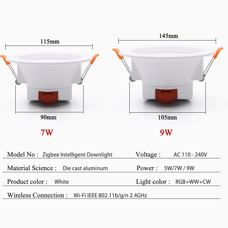 Zigbee LED Downlight WiFi Smart life Ceiling Down light Tuya APP RGB Warm Cool Changing Color 5W 7W 9W Alexa Google spotlight