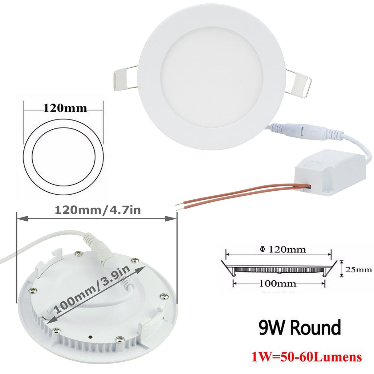 Round LED Panel Light Recessed Kitchen Bathroom Ceiling Lamp Dimmable 110V 220V 6W 9W LED Downlight Warm White Cool White Lamps