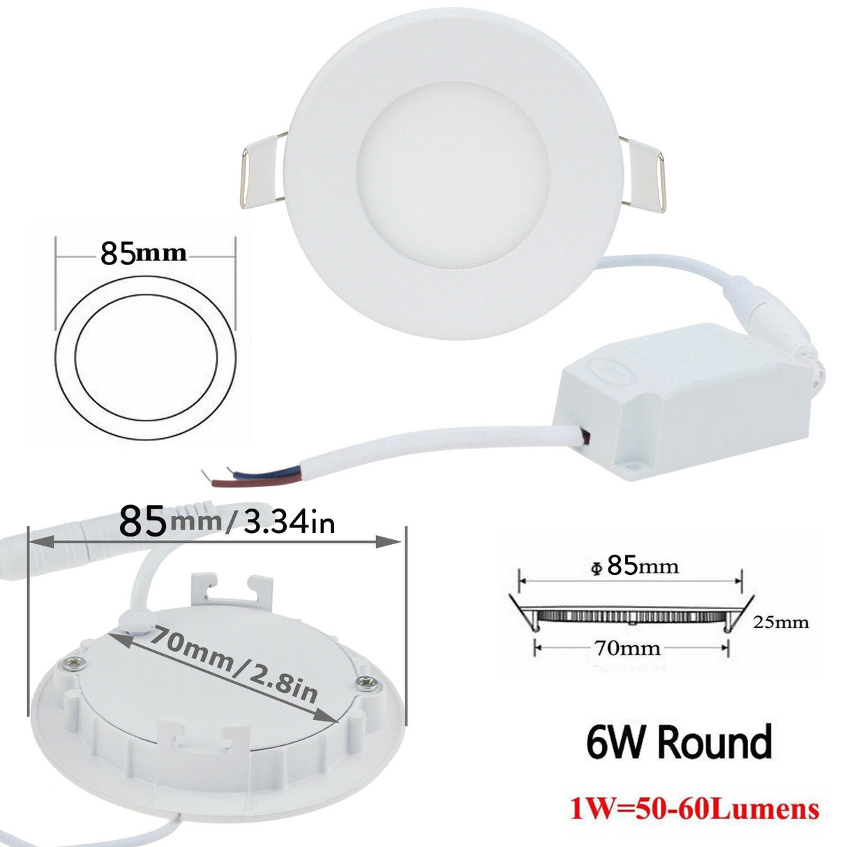 Round LED Panel Light Recessed Kitchen Bathroom Ceiling Lamp Dimmable 110V 220V 6W 9W LED Downlight Warm White Cool White Lamps