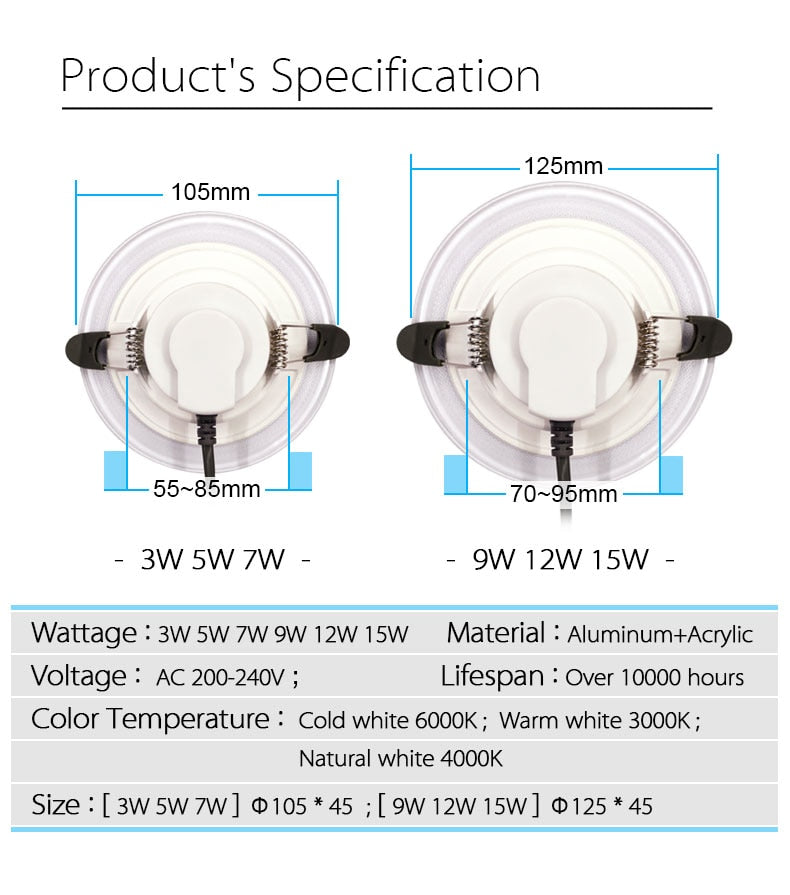 Acrylic LED Downlight 220V 5W 7W 9W 12W 15W RGB Change Recessed LED Panel Light Remote Kitchen living Indoor recessed lighting