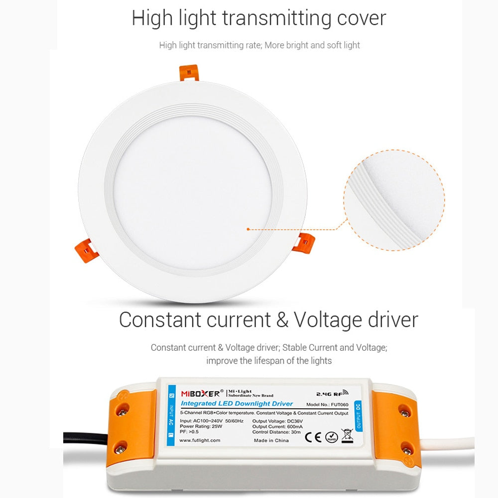 RGB+CCT recessed 25W indoor led ceiling Downlight dimmable AC100~240V hole size 200~210mm Compatible with 2.4G RF remote control