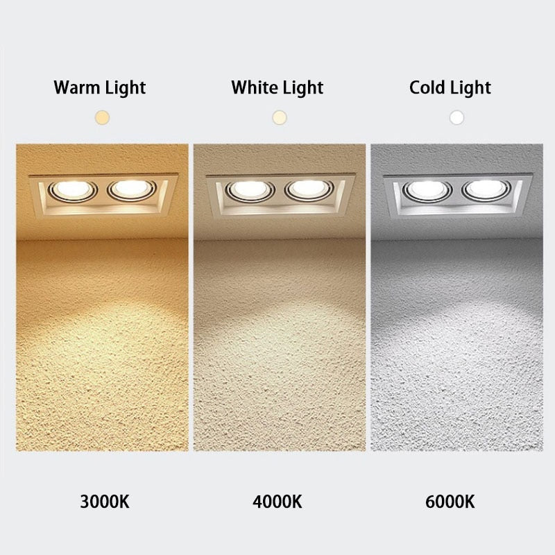 LED Square Recessed Dimmable Downlight 10W/20W AC90~260V COB LED Embedded Spotlight Ceiling Lamps Indoor Lighting