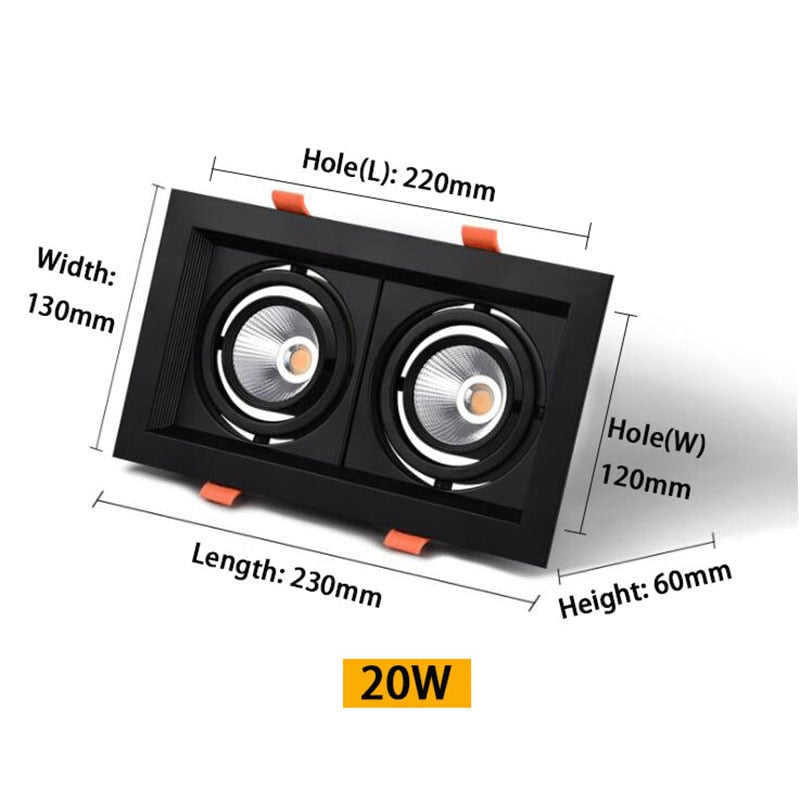 LED Square Recessed Dimmable Downlight 10W/20W AC90~260V COB LED Embedded Spotlight Ceiling Lamps Indoor Lighting
