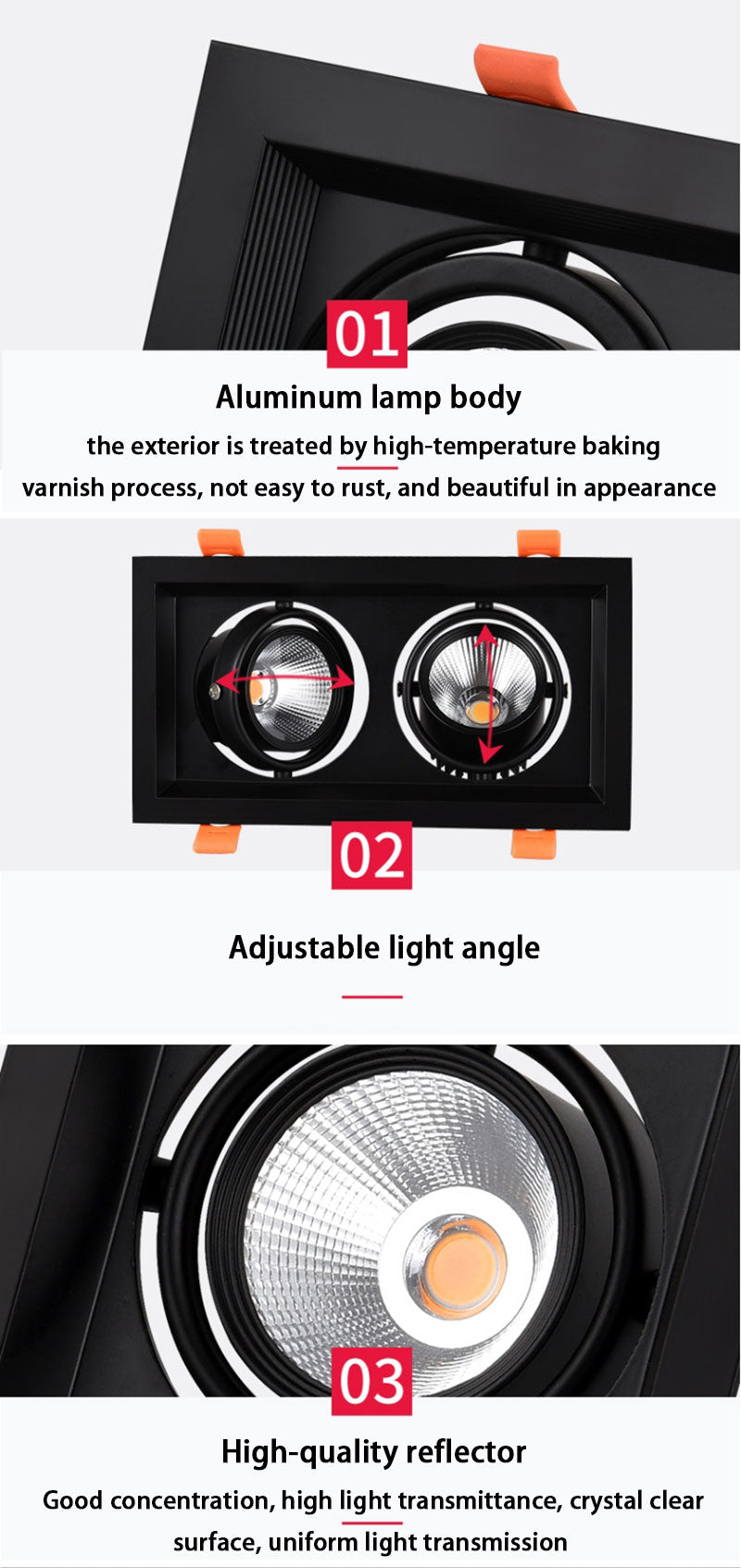 LED Square Recessed Dimmable Downlight 10W/20W AC90~260V COB LED Embedded Spotlight Ceiling Lamps Indoor Lighting