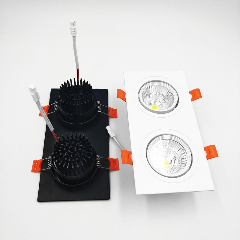 Square Dimmable Recessed COB LED Downlights 2x7W 2x9W 2x12W LED Ceiling Spot Lights AC85-265V LED Ceiling Lamps Indoor Lighting