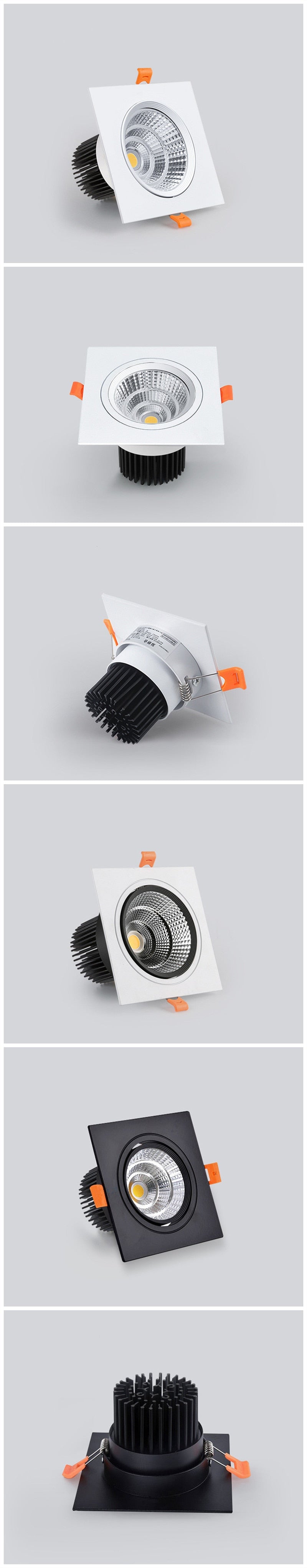 Anti-glare Square LED COB Downlight 7W 15W 25W 30W Dimmable 110V 220V Ceiling Spotlight 3000K 4000K 6000K For Bedroom Lighting