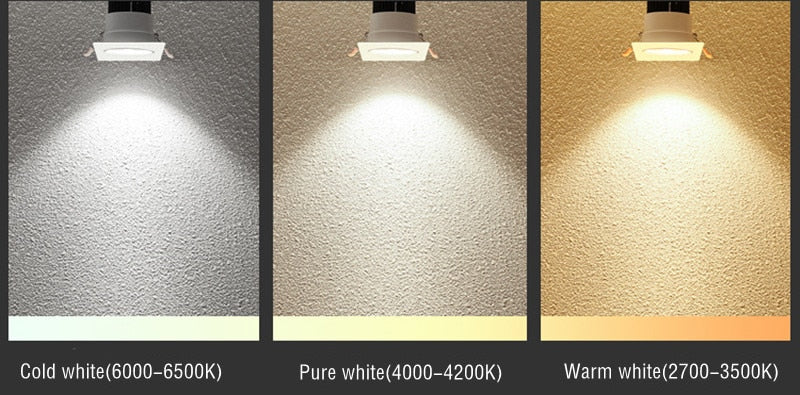 Anti-glare Square LED COB Downlight 7W 15W 25W 30W Dimmable 110V 220V Ceiling Spotlight 3000K 4000K 6000K For Bedroom Lighting
