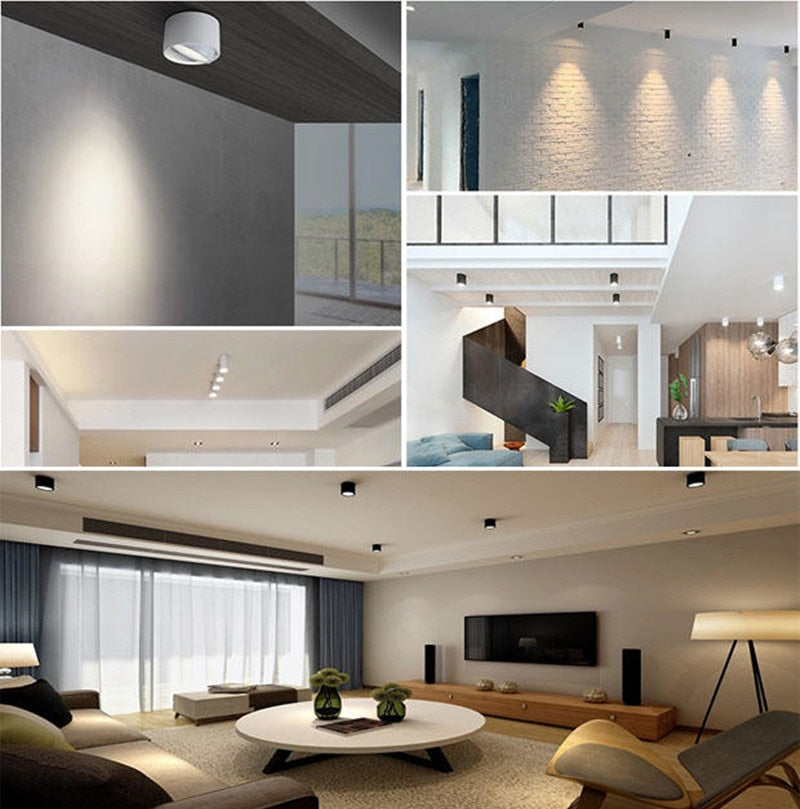 LED downlight Dimmable COB spotlight 7W 9W 12W 15W adjustable angle surface mounted light indoor lighting AC85-265V