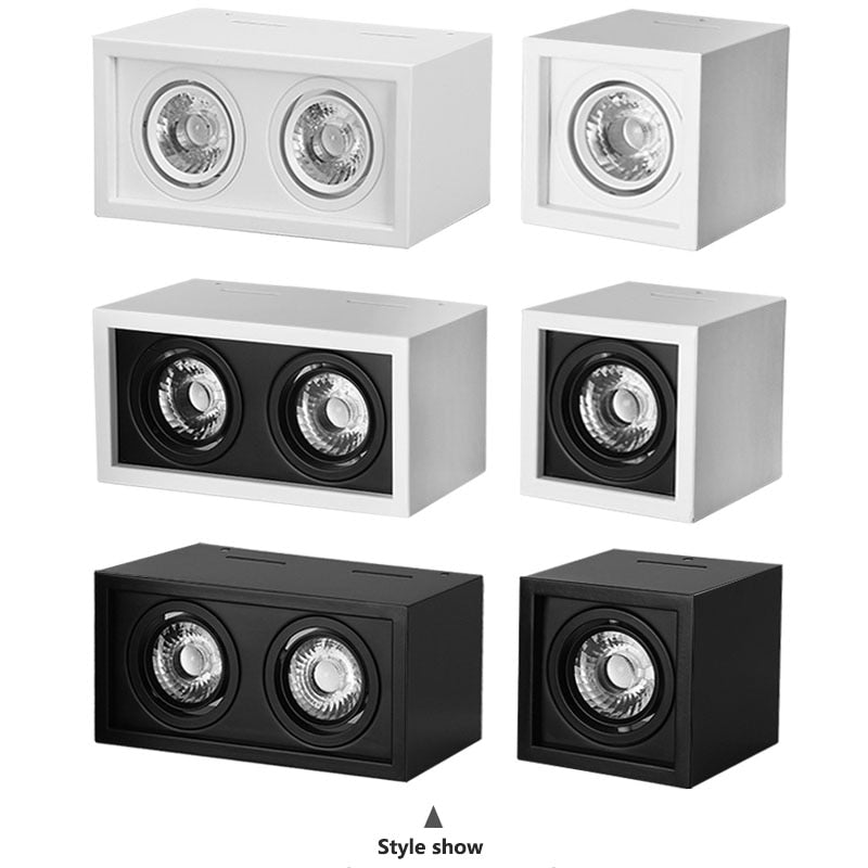 Super Brightness AC 85-230V Square Surface Mounted LED COB Dimmable Downlights 10W 15W 2X10W 2X15W LED Ceiling Lamp Spot Light