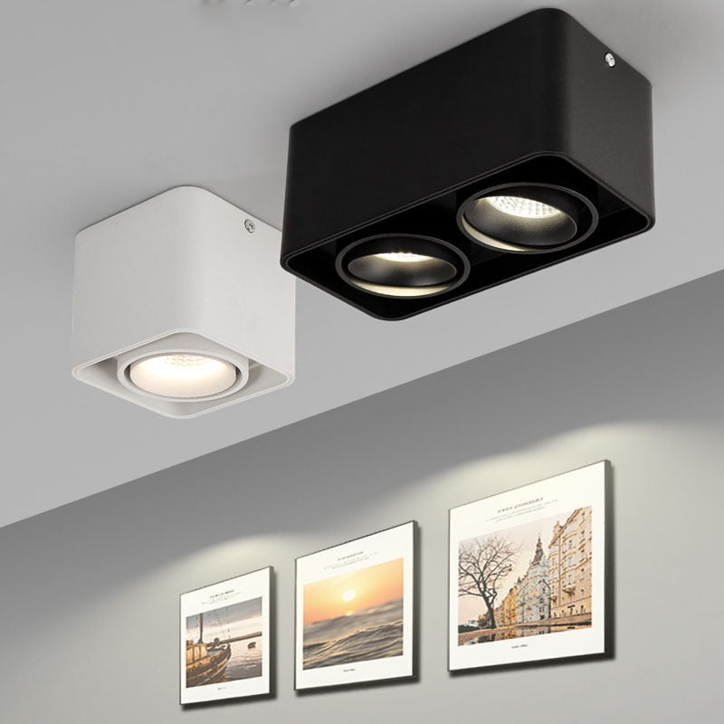 Super Brightness AC 85-230V Square Surface Mounted LED COB Dimmable Downlights 10W 15W 2X10W 2X15W LED Ceiling Lamp Spot Light