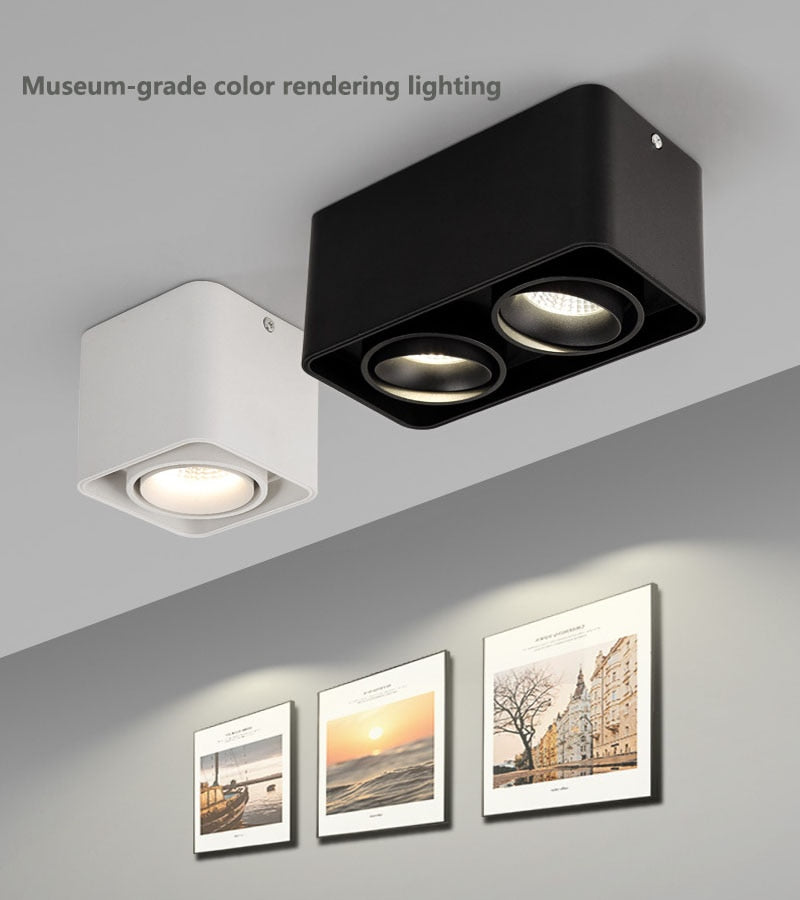 Super Brightness AC 85-230V Square Surface Mounted LED COB Dimmable Downlights 10W 15W 2X10W 2X15W LED Ceiling Lamp Spot Light