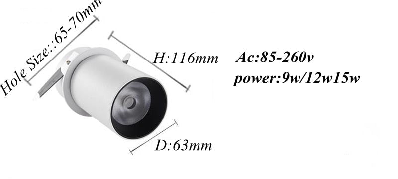 Rotation Foldable Dimmable Led Downlights 9w 12w 15w 90° Cob Recessed Led Ac 220V Ceiling Lamps Indoor Lighting Living Room