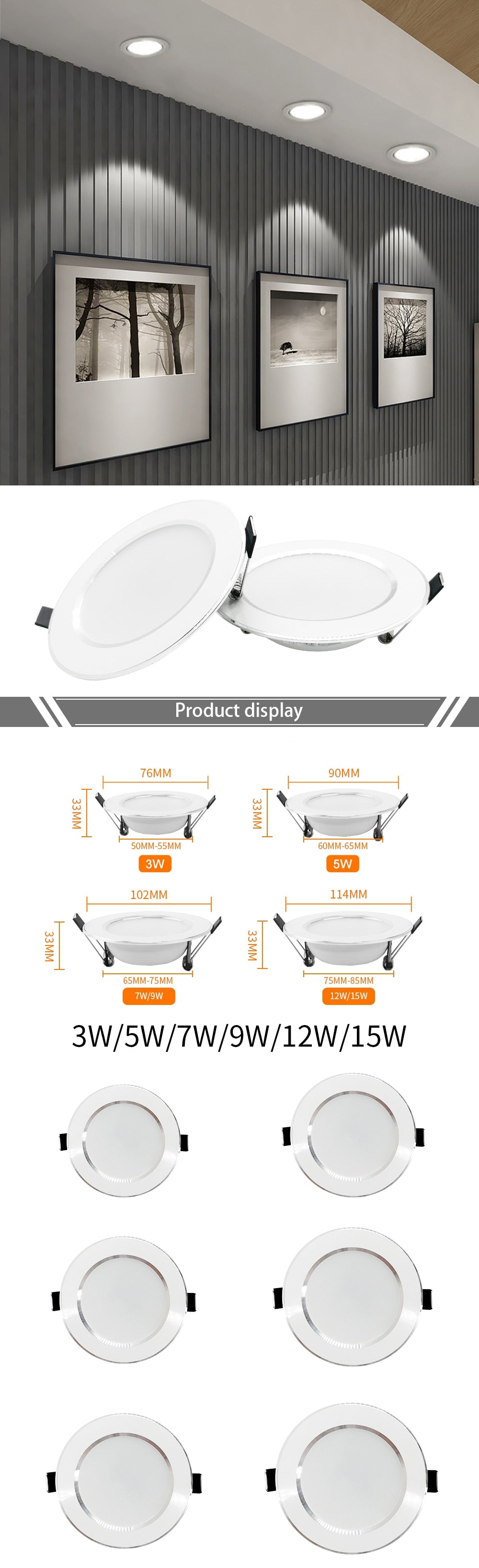 MIWAT LED Downlight Ceiling 3W 5W 7W 9W 12W 15W Warm white/cold white led light AC 220V 230V 240V