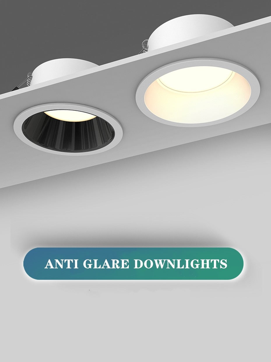 Anti-Glare LED Recessed Downlight 7W 12W Round Recessed Lamp 18W Led Ceiling Spot Light Indoor Background Spotlights AC220V 110V