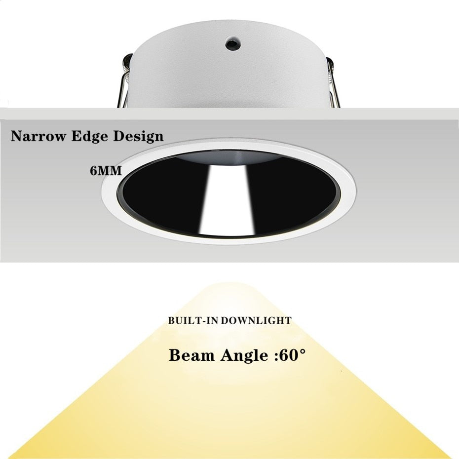 Anti-Glare LED Recessed Downlight 7W 12W Round Recessed Lamp 18W Led Ceiling Spot Light Indoor Background Spotlights AC220V 110V