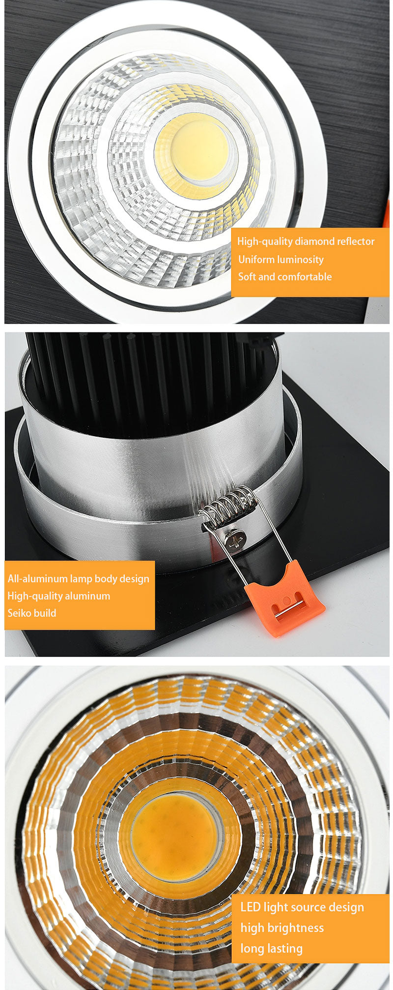 High Power Square LED Dimmable Ceiling Downlights Aluminum LED Ceiling Light COB AC90V-260V 7W/9W12W/2x7W/2x9W/2x12W LED Lamps