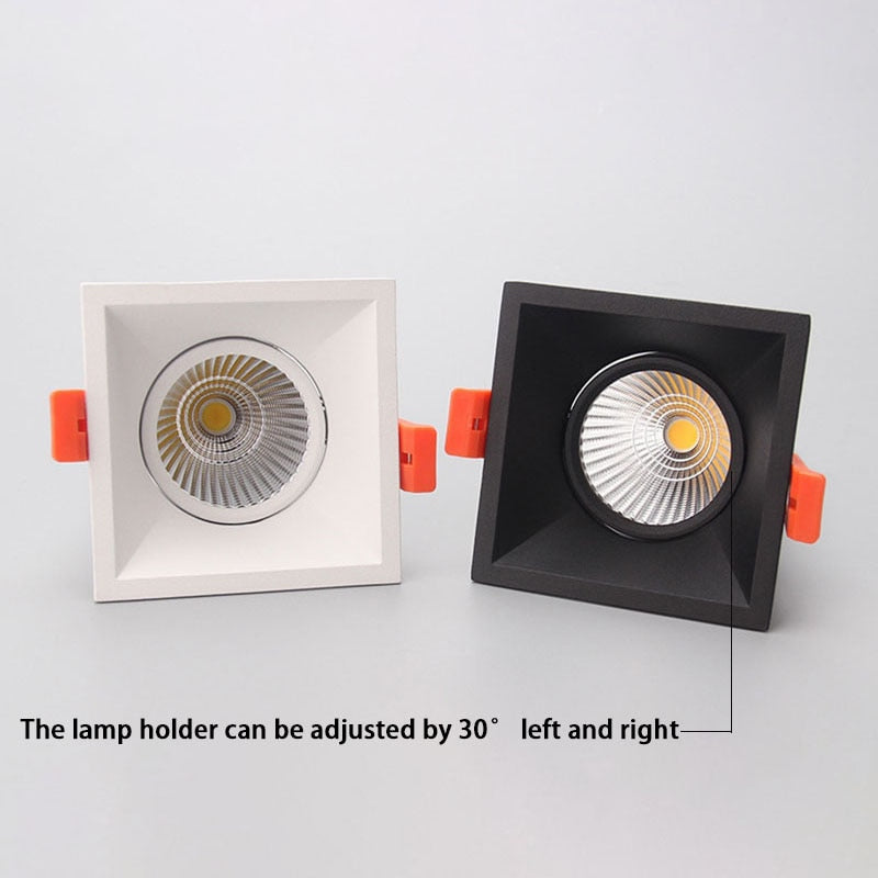 Square LED Embedded Dimmable Downlights 7W/9W/12W/15W/18W AC90~260V COB LED Recessed Spotlights Ceiling Lamps Indoor Lighting