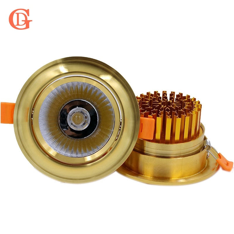 Gold Downlight Dimmable 5W 7W 10W 12W 15W 20W 85-265V Dimmable COB Downlight Recessed LED Down light With Lens For Hotel