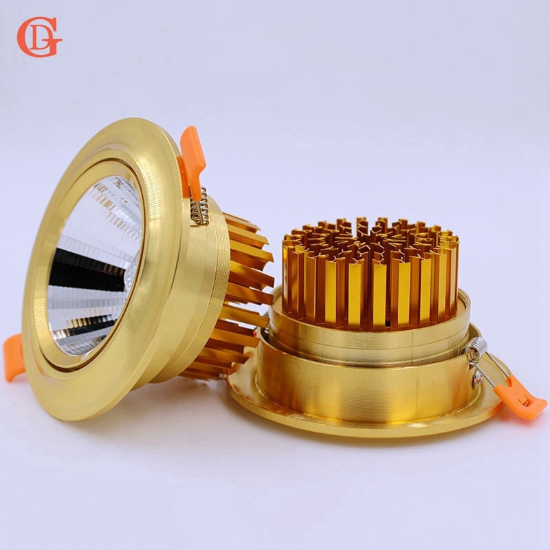 Gold Downlight Dimmable 5W 7W 10W 12W 15W 20W 85-265V Dimmable COB Downlight Recessed LED Down light With Lens For Hotel