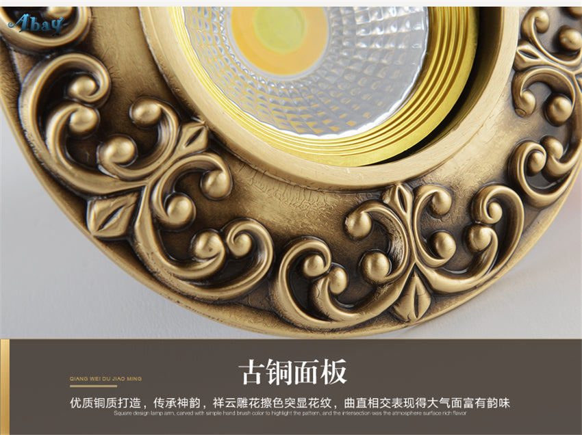 Copper European Downlight Household Spotlights Led Ceiling Living Room Lights Cob Bulb Embedded Bull Eye Lamps Hole Lighting