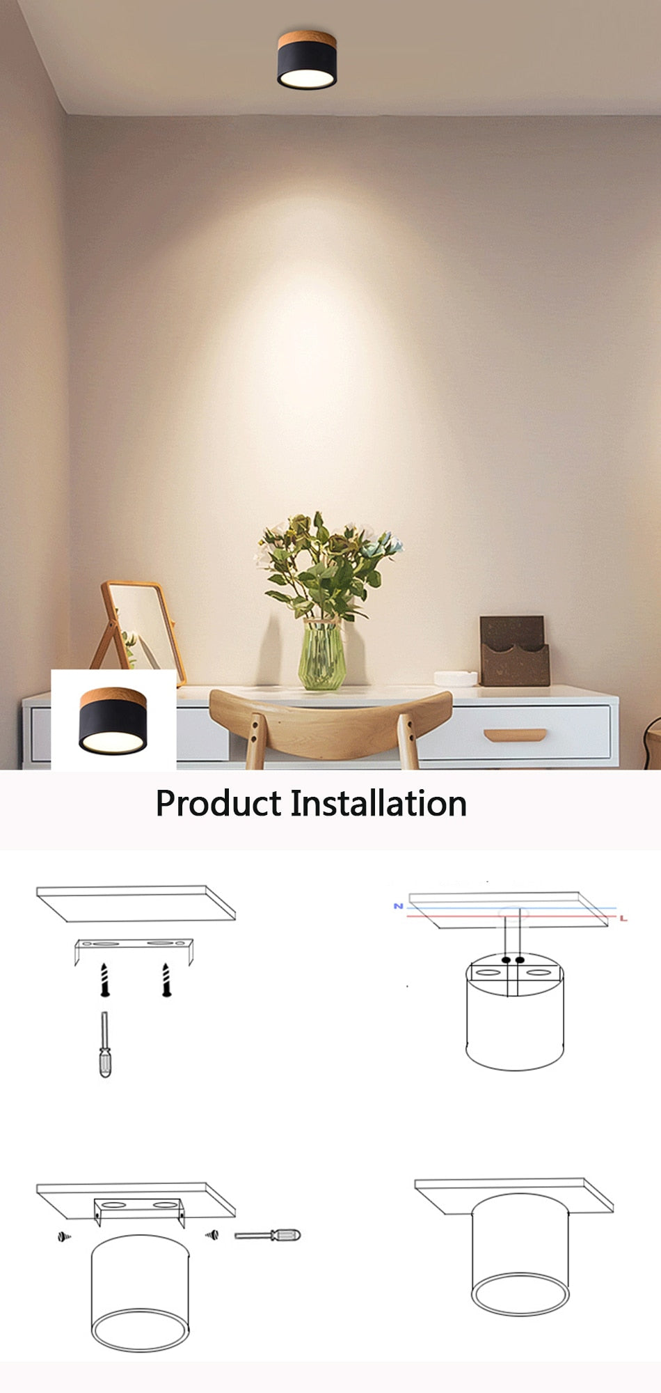 LED Flush Mount Downlight, Ceiling Mount Accent Lighting Imitation Wood 5W 7W 9W 12W 15W Ideal for Hallway Gallery Picture 220V