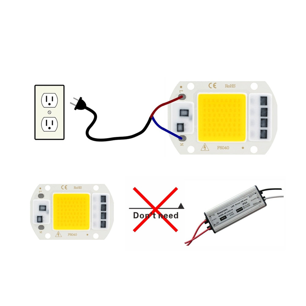 COB LED chip AC 220V 20W 30W 50W smart without driver DIY LED downlight floodlight spotlight chip light outdoor lighting