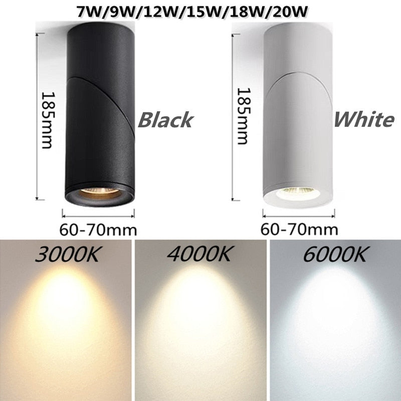 Dimmable Rotating LED Downlights 7W/9W/12W/15W/18W/20W COB LED Ceiling Spot Lights AC110-220V LED Wall Lamp Indoor Lighting