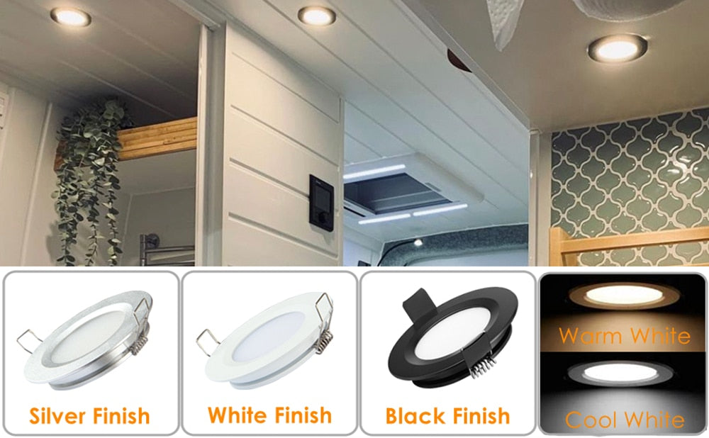 Tokili 3W Slim LED Downlight 55mm Cutout Frosted Diffuser Spring Clips Mount Full Aluminium 12V Dome Light Interior for RV Boat
