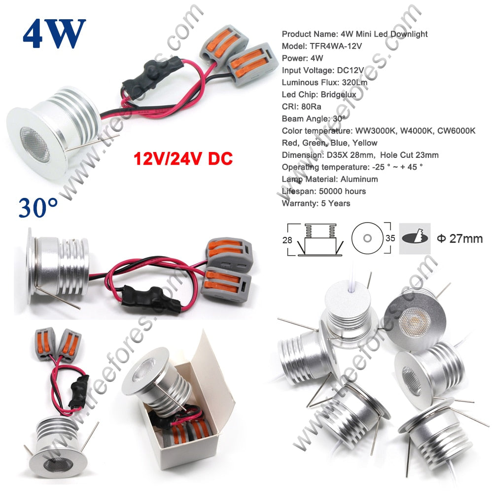 Mini Downlight LED Bulb Lighting Luminaire 4W 12V 24V 110V 220V Ceiling Light for Bedroom Wedding Deck Lamp