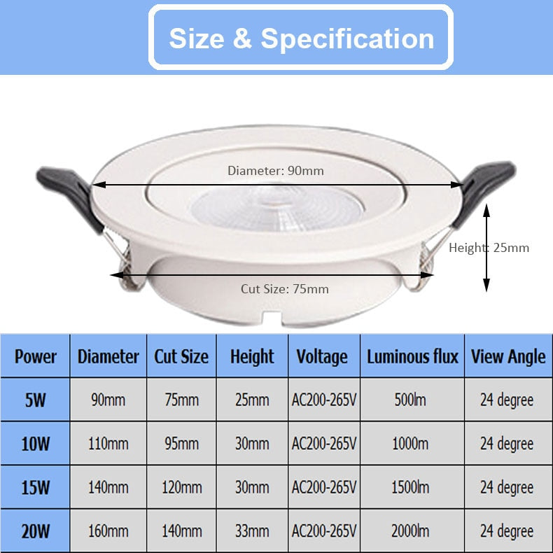 GD 1pc 5W 10W 15W 20W LED Recessed DownLight COB Super Slim LED Spot AC220V Driverless LED Recessed Ceiling Lamp For Home Decor