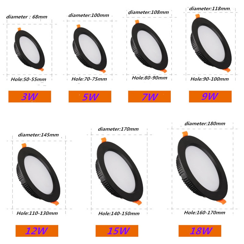 Dimmable hotel room LED downlight, household ultra-thin fog ceiling light, 3W 5W 7W 9W 12W 15W 18W