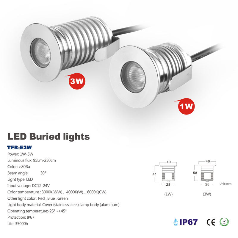 IP67 LED COB Downlight DC 12V 24V 1W 3W Mini Bulb Spot Lighting for Tunnel Park Outdoor Stair Party Dancing Light