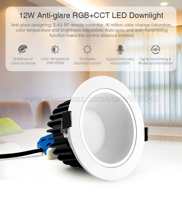 MiBoxer FUT071 12W Anti-glare RGB+CCT LED Downlight Recessed Ceiling Lamp Support 2.4G RF Remote / WiFi APP / Voice Control