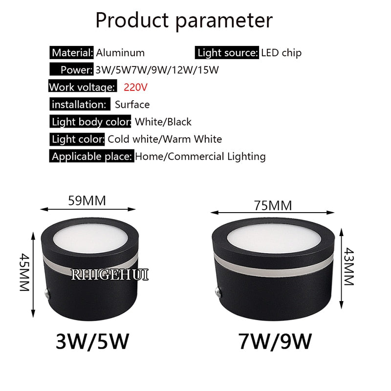 Led Ceiling Spot Lights 3W 5W 7W 9W 12W 15W Living Room Bedroom Aisle Store Surface Mounted Downlight 220V Ceiling Lamps