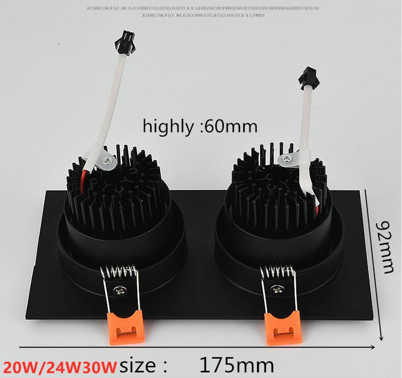 Double Square Dimmable LED Downlight light COB Recessed LED Ceiling Lamp Spot Light 20w 24W 30W AC85-265V Indoor Lighting