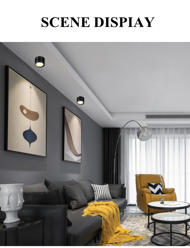 Round shape 360 Adjustable Angle Led Cob Downlight Black / White 7W 9W 12W 15W Led Ceiling Spot Light Pic Background Spotlights