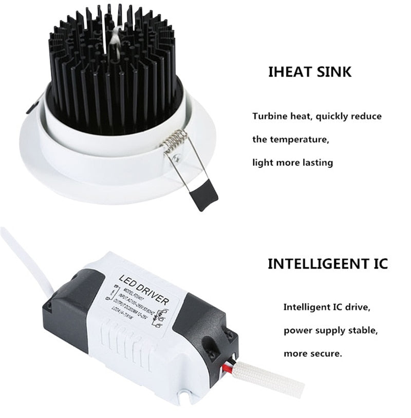 Dimmable Led downlight light COB Ceiling Spot Light 5W 7W 9W 12W 85-265V ceiling recessed Lights Indoor Lighting