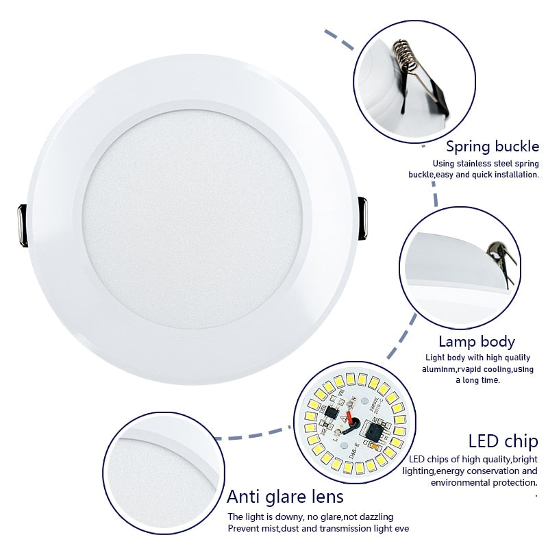 Led Downlight 220V 3W 5W 7W 9W 12W 15W Ceiling Light Recessed Down light Round Led Panel Light LED Spot light Indoor Lighting