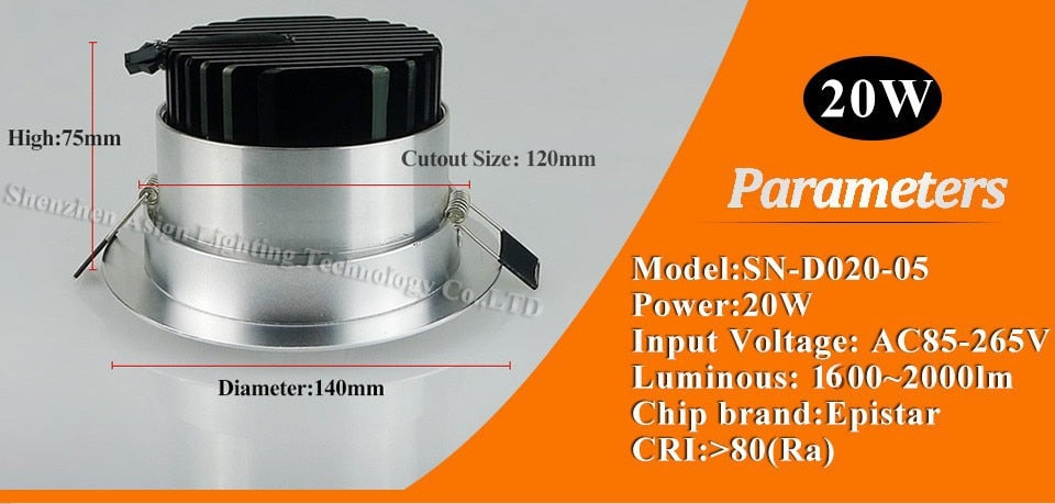 Super Bright Dimmable Led Down light COB Ceiling Spot Light 5w 10w 20w ceiling recessed Lights Warm Cool White Indoor Lighting