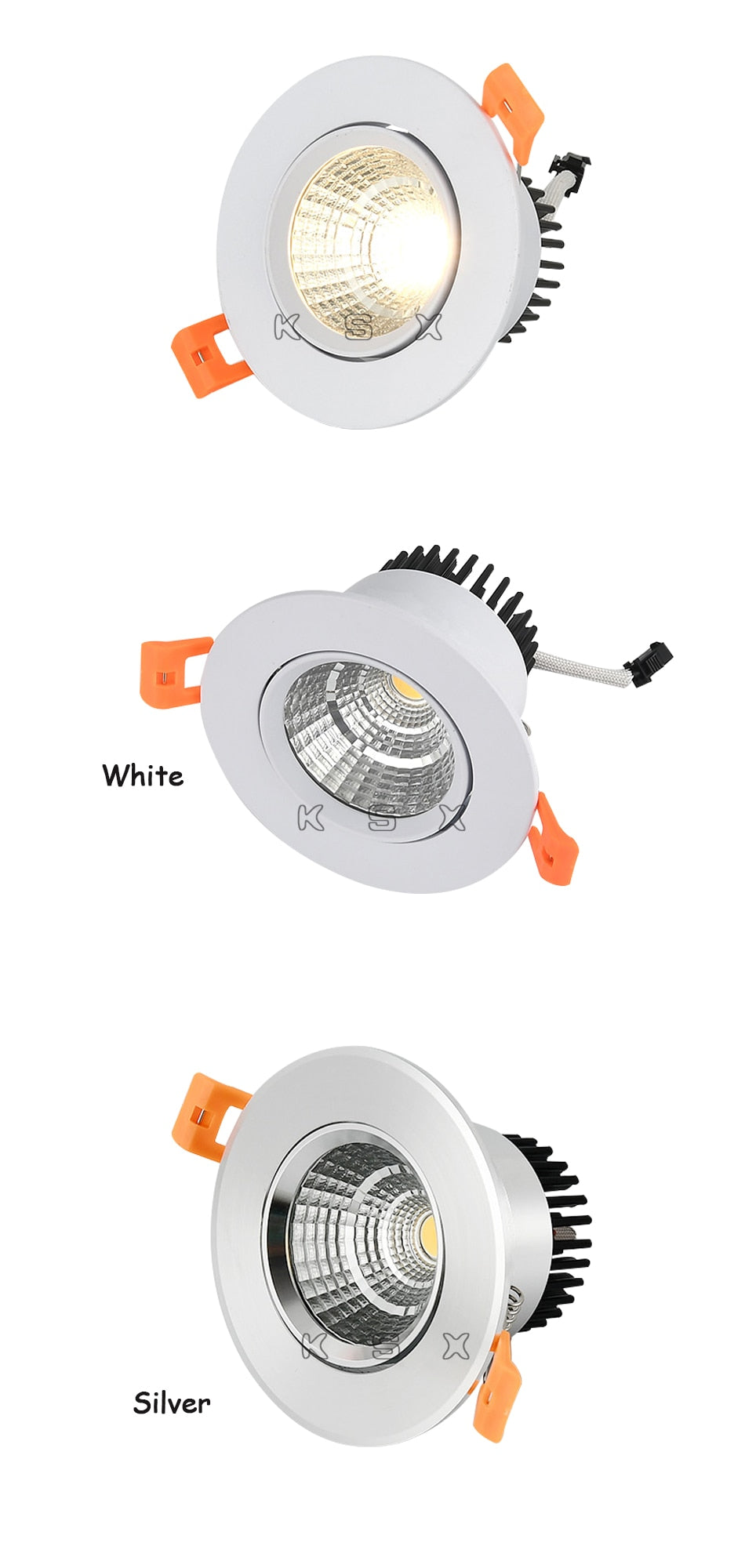 LED COB Spotlight Ceiling Lamp AC85-265V 3W 5W 7W 10W 12W 15W White Silver Aluminum Recessed Downlights Round Led Panel Light