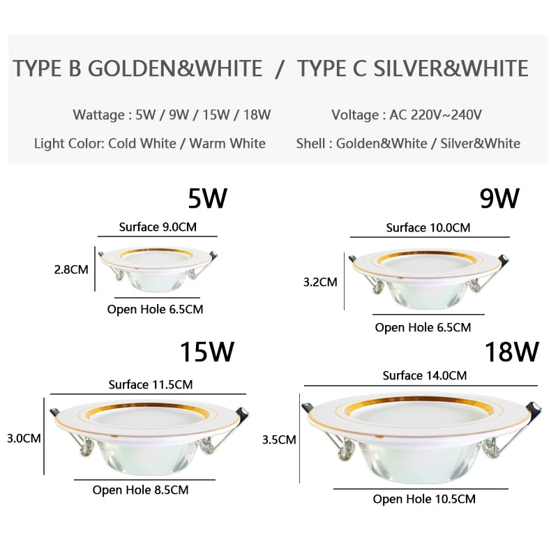 Led Downlight 3W 5W Downlight AC220V-240V Warm Cold White recessed led downlight Kitchen living room Indoor recessed downlight