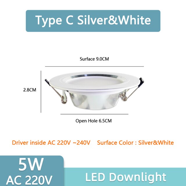 Led Downlight 3W 5W Downlight AC220V-240V Warm Cold White recessed led downlight Kitchen living room Indoor recessed downlight