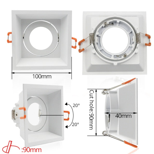 LEDIARY White Recessed LED Ceiling Light Adjustable Frame MR16 GU10 Bulb Changeable Fixture Downlight Holder 75MM 90MM Cut Hole
