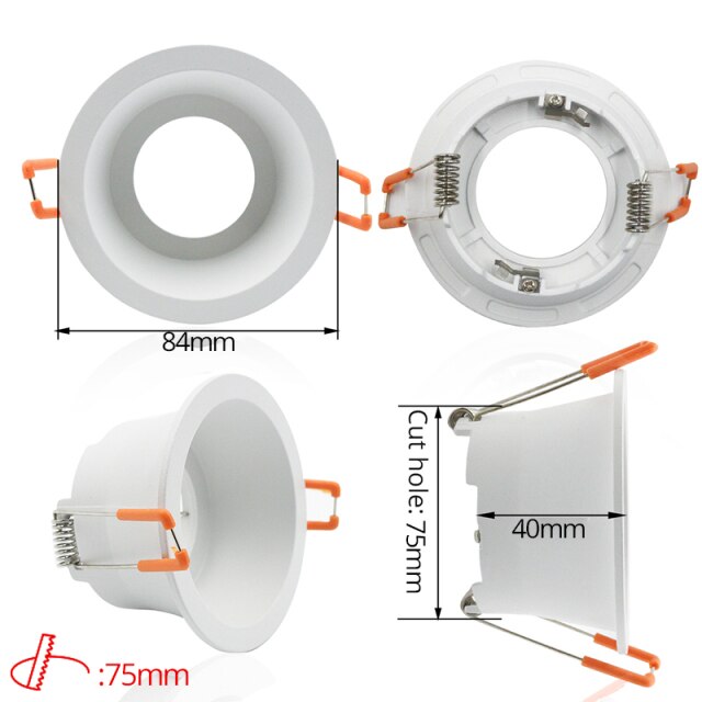 LEDIARY White Recessed LED Ceiling Light Adjustable Frame MR16 GU10 Bulb Changeable Fixture Downlight Holder 75MM 90MM Cut Hole