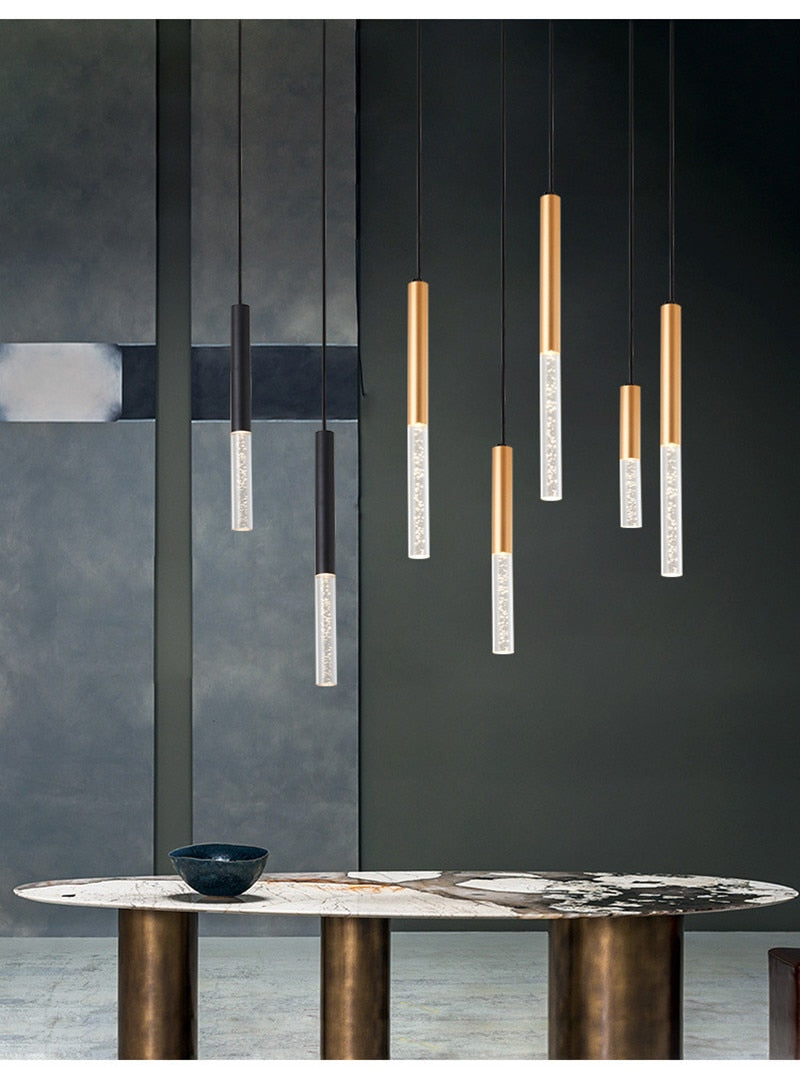 Long Pipeline Chandelier Modern LED Ceiling Lamp Hanging Kitchen Island Dining Cylindrical Downlight Store Indoor Spotlight