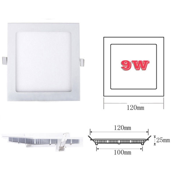 Ultra Thin 6W - 21W Square LED Ceiling Light White Recessed Panel Downlight Spotlight Lamp 110V-240V for Indoor Bedroom Kitchen