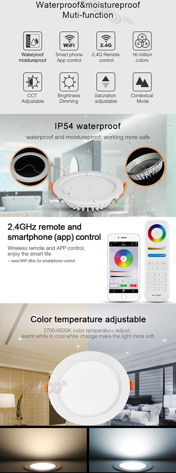 Miboxer 6W/9W/12W/15W/18W RGB+CCT LED Downlight Dimmable LED Ceiling Spotlight AC110V 220V FUT063/FUT066/FUT068/FUT069/B8/iBox1