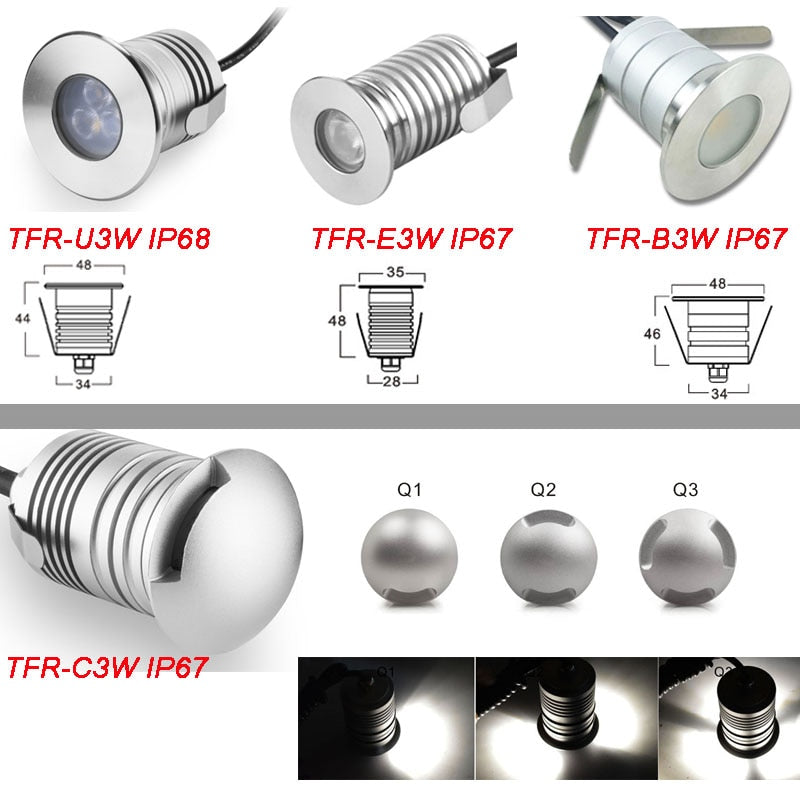 IP67 IP68 3W 12V-24V Underground Spotlight Mini COB Sauna Swimming Pool Lamp LED Floor Outdoor Garden Downlight Lighting