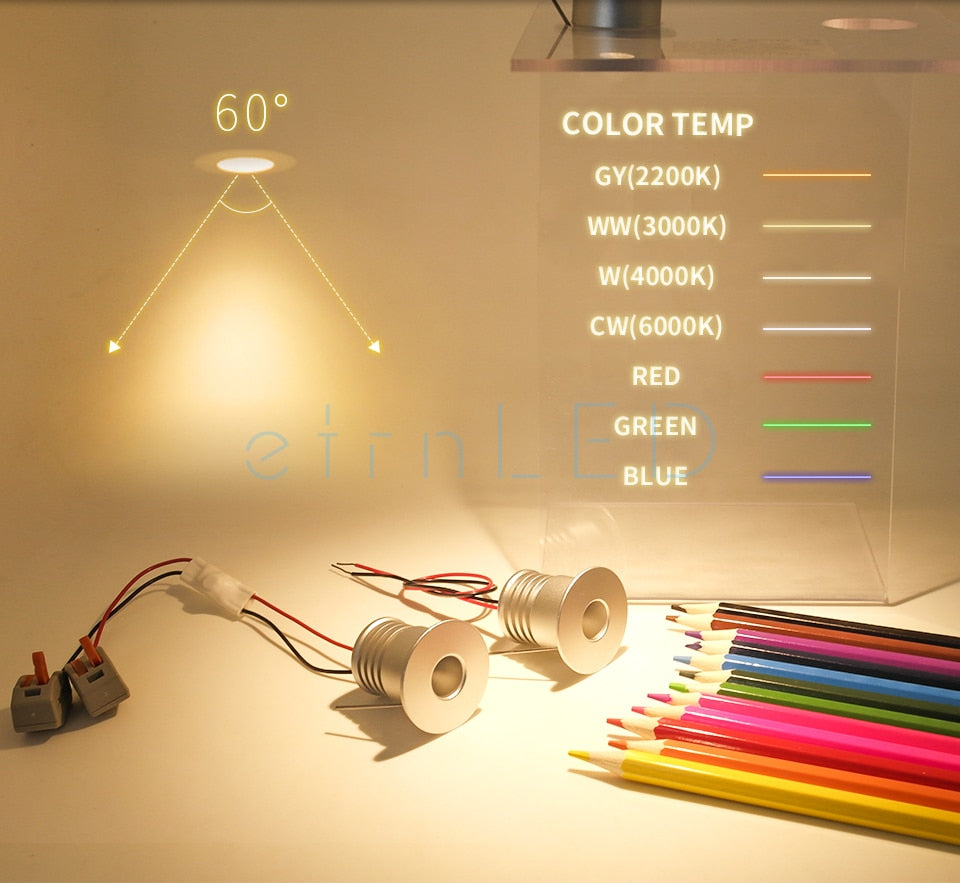 etrnLED 3W Ceiling Spots 12v Led Focus Mini Led Light Recessed Lamp Interior Spotlights Cabinet Showcase Downlight with Driver Spot