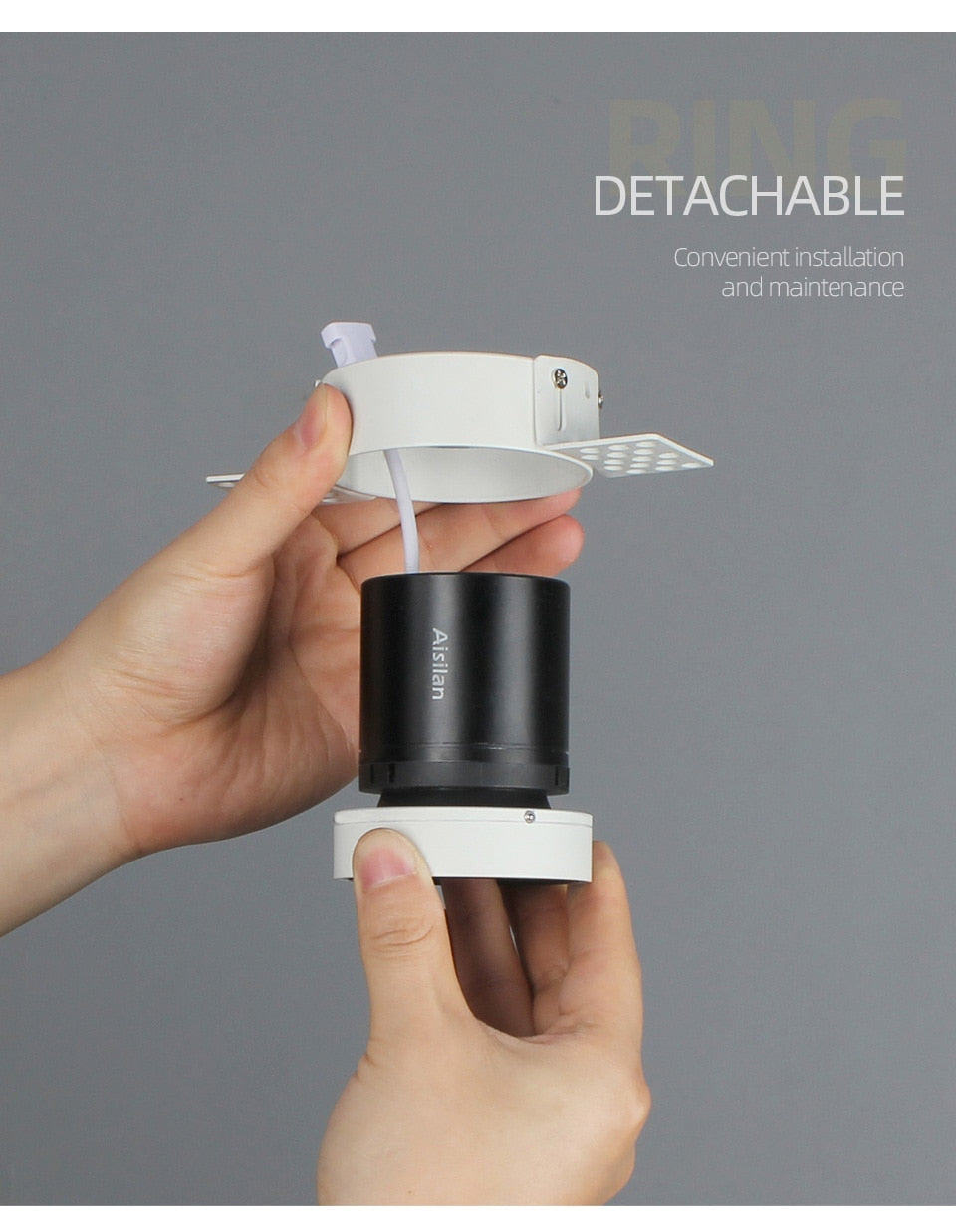 Aisilan LED recessed downlight frameless 30° adjustable anti-glare detachable bedroom corridor white black built in spot light